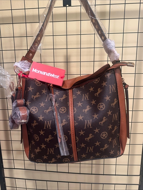 Montana West Handbags - Montana West Brown Logo-Print Shoulder Bag/Conceal & Carry, with Tan Trim